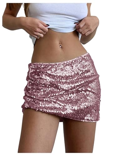 SweatyRocks Women's Sequin Mini Skirts Ruched Low Rise Sparkly Night Out Party Skirts