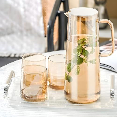 Image of bellemax Italian Premium Water and Juice Glasses Set of 6 and Brown Jug Set Combo,(6 Pieces Glasses 200ML and 1 Water Juice Jug 1.8 Liter) Glass and JugS Set for Dining Table (Modern)