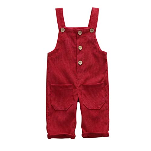 Greetuny - Salopette Unisex in Velluto, con Bretelle, per 6 Mesi - 3 Anni Rosso 2-3 Anni