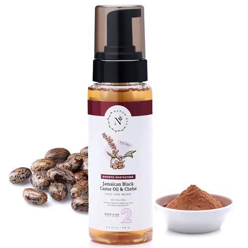 NaturAll Jamaican Black Castor Oil & Chebe Curly Hair Mousse - Sulfate-Free, Lightweight Anti-Frizz Styling Foam for Defined Curls, Long-Lasting Hold & Enhanced Shine (8.5 Oz)