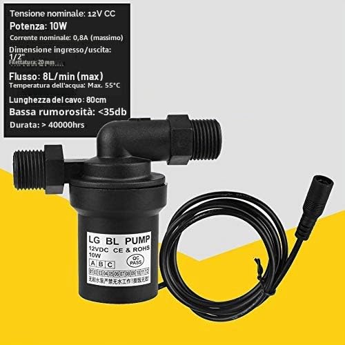 Pompa acqua alta temperatura solare CC 12V 10W Scaldabagno senza spazzola Pompa circolazione calda Sommergibile basso rumore 1/2 Filo
