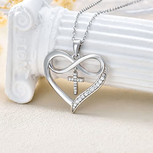 Wtyim Moissanite Cross Heart Necklace For Women White Gold Plated S925 Sterling Silver Moissanite Infinity Heart Pendant Necklace Anniversary Valentine's Day Christmas Gift For Her Mom Wife Girlfriend #TOP4
