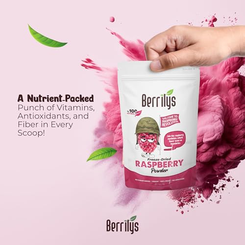 Berrilys Gefriergetrocknetes Himbeerpulver, wiederverschließbare Packung, intensiver Geschmack und Vielseitigkeit für kulinarische Exzellenz und nährstoffreichen Genuss, 70 g