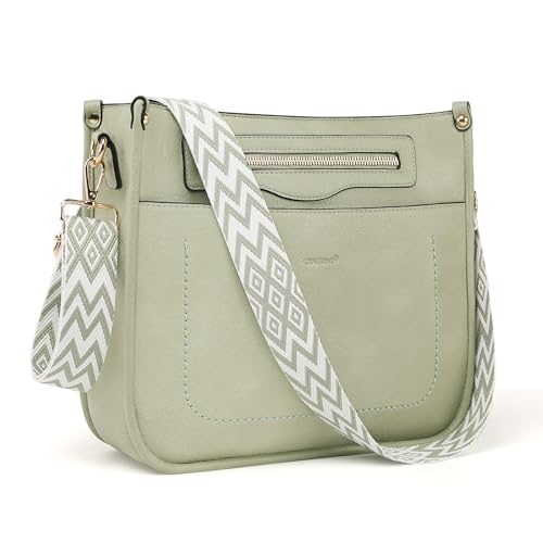TANTOMI Handtasche Damen Mittelgroß Umhängetasche mit Vielen Fächern Crossbody Bags Schultertasche mit Verstellbarem Riemen für Tägliches Arbeiten Einkaufen, Hellgruen