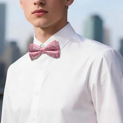 Image of Barry.Wang Paisley Striped Bow Tie for Men Silk Pre-Tied Bowtie Pocket Square Cufflinks Set Formal Wedding Party Prom
