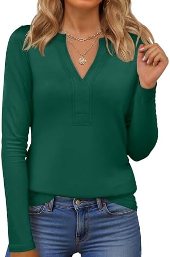 ANRABESS Womens Long Sleeve Shirts V Neck Dressy Casual Blouse Lightweight Tunic Tops 2025 Fall Outfits Trendy Clothes