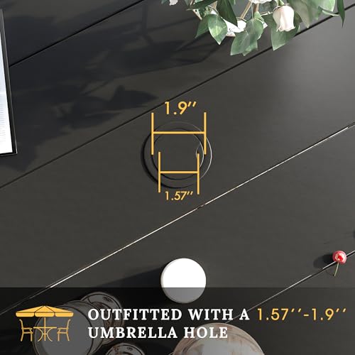 Image of VICLLAX 60 inch Outdoor Round Patio Table for Lawn Garden, All Weather Metal Round Patio Dining Table with Adjustable Umbrella Hole, Outdoor Table for 8-10 Person, Black Tabletop
