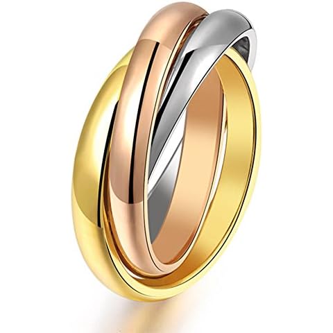 BBX JEWELRY 3MM Stainless Steel Tri Color Interlocked Rolling Band Ring for Women Cover