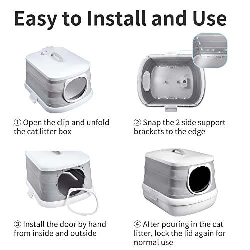 Flaruziy Cat Litter Box, Foldable Large Portable Litter Box With Shovel Storage Space, Prevents Urine And Litter Leakage, Fully Enclosed Litter Box Isolates Odor, Portable For Outdoor Travel #TOP7