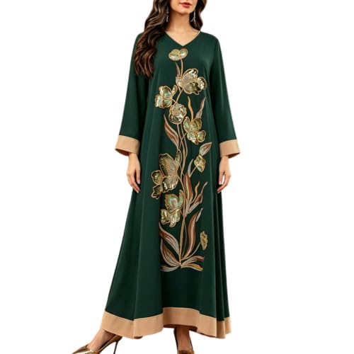 Vestido largo elegante con cuello en V y lentejuelas