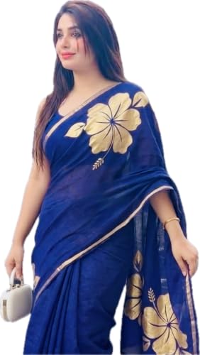 Image of Women's Mul Cotton Saree with Tassels | Soft Mulmul Saree | Woven Stripes & Zari Line | 5.5 Metres - Without Blouse