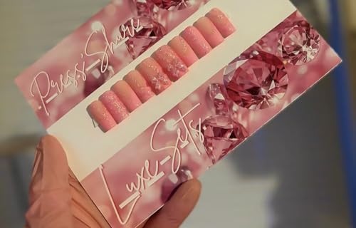 Luxe Style Acrylic Press-On Nails, Matte Pink with Glitter, Medium