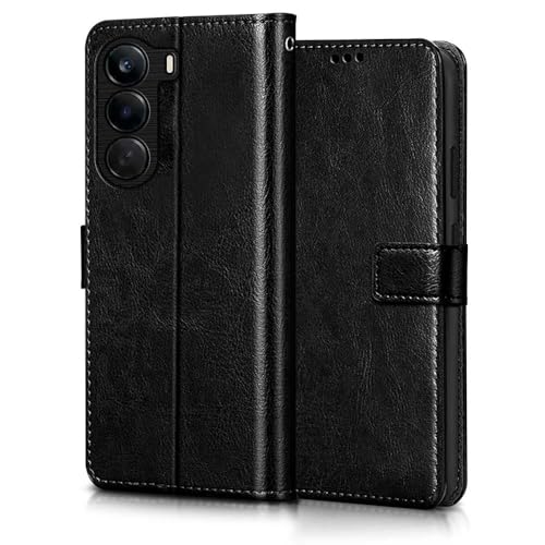 Image of WOW IMAGINE Shock Proof Flip Cover Back Case Cover for 1+ OnePlus Nord CE 6 Lite 5G (Flexible | Leather Finish | Card Pockets Wallet & Stand | Black)