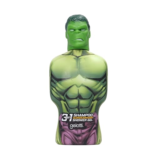 Marvel 3 in 1 Shampoo Conditioner Shower Gel, Superhero Character Shaped Bottles (Hulk)