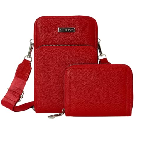 Kit Bolsa Carteira Porta Celular Alça Transversal Tiracolo QUBCCUM (Vermelho)