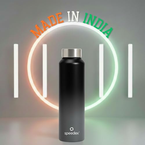Image of Speedex Stainless Steel Water Bottle 1 Ltr, Leak Proof Screw Cap, BIS Approved 1000 ml Metal Bottle For Daily, Office, School, Gym, Travel Use for Men, Women, Kids, Adults, Black Grey, Set of 2