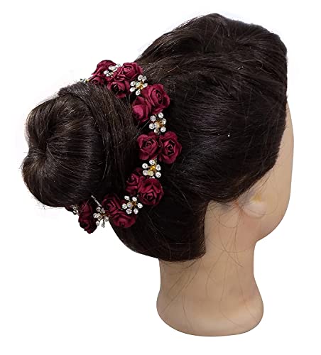 Image of Majik Bun Decoration Hair Gajra For Women And Girls Wedding, Party Hair Decoration Hair Accessories (Mehroon)