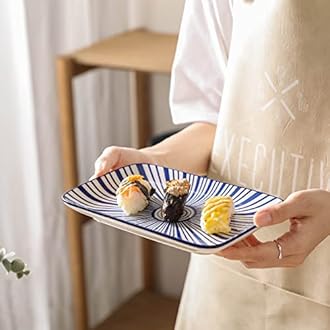 Selamica Ceramic 8 inch Rectangular Salad Plates, Dinner Plates, Pasta Dessert Plates for Appetizer, Sushi, Fruit - Microwave/oven/Dishwasher Safe, Set of 6, Assorted Colors