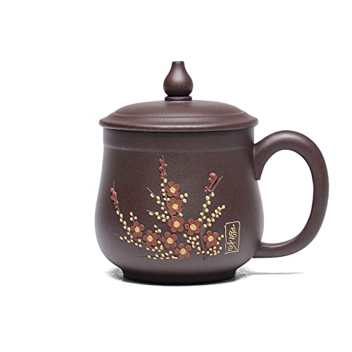 Siline Zisha Teacup 10.8 Oz, Chinese Genuine Yixing Clay Tea Mug,Finemade Tea Cup -Zini Purple Clay #TOP21