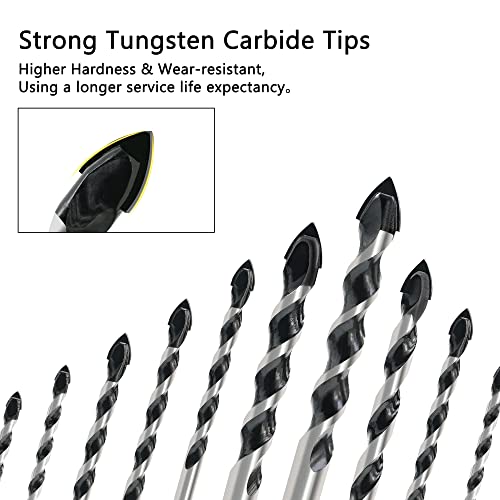 Gmtools 10Pcs Masonry Drill Bits Set, 1/8 To 1/2" Concrete Drill Bit Set, Multi-Material Drill Bits For Brick, Tile, Cement, Ceramic, Glass, Plastic, Industrial Strength Carbide Tip With Storage Box #TOP4