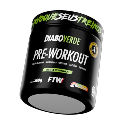 FTW Pré-Treino Diabo Verde em Pó com Cafeína, Aminoácidos Beta‑Alanina e Arginina para Treinos e Atividades Físicas - Pote 300 g (Arco-Íris)