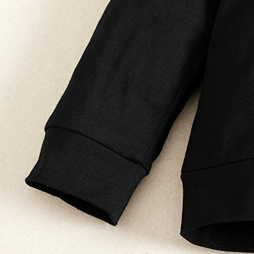 YALLET 3T 4T Toddler Baby Boy Clothes, 2pcs Black Fall Winter Outfit Sets Long Sleeve Letter Hoodies Top+Ripped Denim Pants
