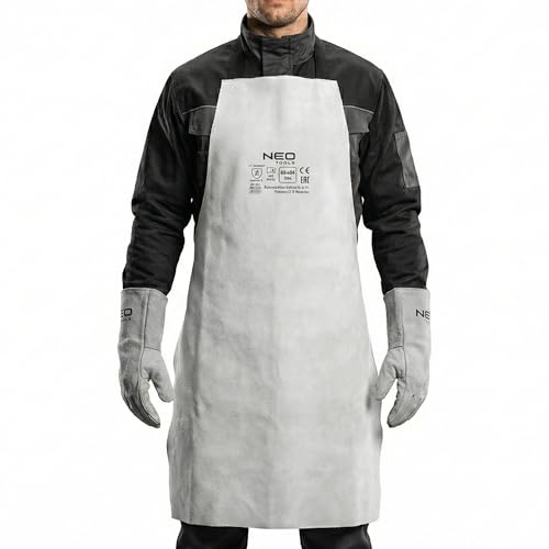 NEO TOOLS Tablier de soudage en cuir de haute qualité 60 x 90 cm Protection durable pendant les travaux de soudage Courroie de cou et ceinture réglables ignifuges et ceinture (Option 2)