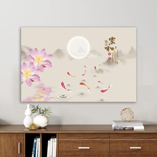 Minimalist Chinese-Style Pattern Stretch TV Screen Protector Dust Cover, 32-85 Inch Display Protector Elastic Full Cover for Desktop/ Wall-Mounted LCD LED Screen-G|| 69-75inch