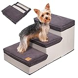 Opetdo Arbre à Chat, Escalier pour Chien Escalier Portable pour Animaux De Compagnie à 3 Niveaux, Rampe Amovible avec Fonction De Rangement(Gris)