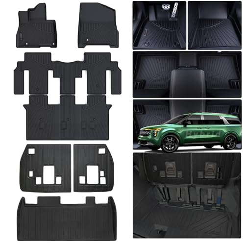Floor Liners & Cargo Liners & Backrest Mat for 2025 KIA Carnival Hybrid 8 SeatsNot Fit Pure Fuel-(NOT fit Prestige Models) TPE All Weather Protection Car