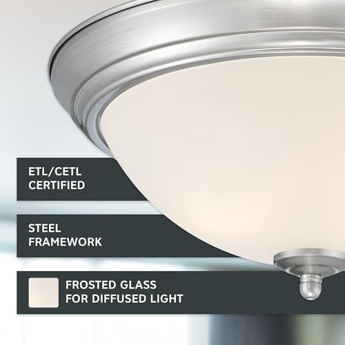 DESIGNERS FOUNTAIN Flush Mount Ceiling Light, 2-Pack, 11 Inch LED Frosted Glass Lighting Fixture for Kitchen, Bedroom, Bathroom, and Hallway, Brushed Nickel, D333M-11FM-BN2 - Thumbnail 3
