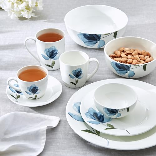 Image of Home Centre - Lucas Cobalt Bone China Floral Print Coffee Mug | Bone China Coffee Mug | Lucas Cobalt Mug | Dishwasher Safe Mug - White / 340ml