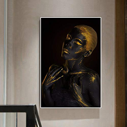 Tableau Golden Black African Woman 80x110 cm sans cadre pour salon