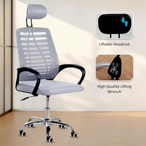 Image of Casa Copenhagen,Mesh Office Desk,Rocking, Ergonomic Computer Chair Adjustable High with Headrest and Comfortable Armrest Swivel Chair - Grey & Black Handle