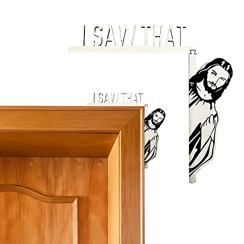 Mesen Creative Door Corner Decor, Wood Funny Door Sign Jesus Decor, I Saw That Jesus Door Sitter, Bless This Home Wall Decor, Frame Corner Decoration For Mirror Cabinet Drawer Furniture #TOP1