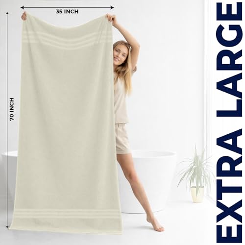 Image of DAN River 2 Pack Bath Sheets Extra Large 35x70, Large Bath Towels for Adults, XL Oversized Heavy Duty Towel Set, 600 GSM 100% Ring Spun Cotton, Soft Quick Dry, Ivory