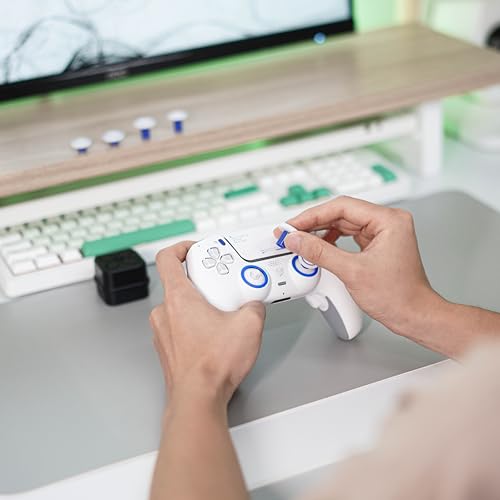 Image of HEXGAMING PHANTOM Pro Controller with 4 Remappable Buttons, 6 Remapping Profiles, 8 Interchangeable Analog Stick, and Adjustable Triggers Compatible with ps5, PC, Mobile - Hall Effect Vision White