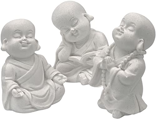 Bellaa Baby Buddha Statues Cute Adorable Jizo Monks Happy Laughing Sitting Praying Meditating Relaxing Lovely Smiling Little Cutie Boho Home Decor Set Of 3 Figurines 3 Inch Sculptures #TOP7