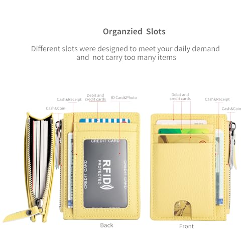 Image of Slim Wallet for Women Small Leather RFID Blocking Credit Card Holder Minimalist Front Pocket Wallet with Coin Purses & Pouches,Yellow
