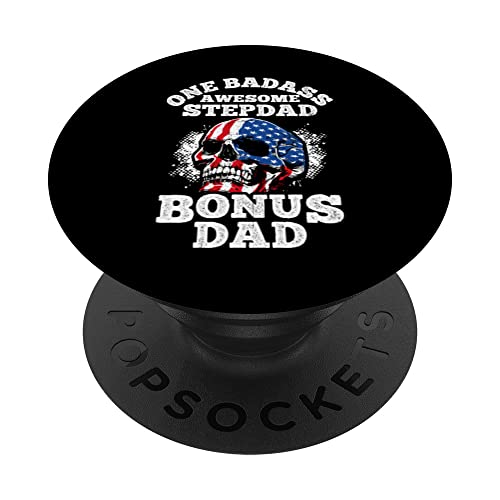 Stepdad Bonus Dad Vintage US Flag Fun Fathers Day PopSockets Swappable PopGrip, Black