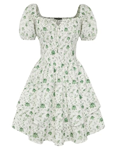 SCARLET DARKNESS Sommerkleid Damen Blumenmuster Kurzer Strandkleider A-Linien Mini Plissierter Saum Tunikakleid Lila-Violette Blumen XL