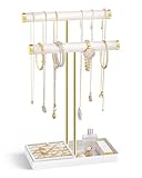 Lolalet 2-Schicht-Armbandhalter Schmuckständer, Samt-beschichteter Armband Halterung Schmuckhalter mit Keramikuntersetzungsablage für Armbänder, Halsketten, Uhren, Haargummis, Ohrringe, Ringe -Weiß