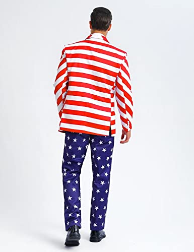 Fashonal Mens 4Th Of July Outfit American Flag Suits Set Patriotic Jacket Pants Set With Bow Tie And Tie Red And White Stripes Size L #TOP1