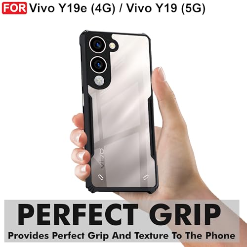 Image of CEDO Backcover for Vivo Y19e (4G) / Vivo Y19 (5G) | Camera Protection Shockproof Bumper-Edge | Acrylic Crystal Clear 360 Degree Protection TPU+PC | Transparent Eagle Back Case Cover (Black)