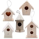 Kit complet de peinture pour nichoir à oiseaux : cet ensemble comprend 5 nichoirs en bois uniques et inachevés, prêts à recevoir votre touche personnelle..Ce sont des objets artisanaux en bois parfaits pour les enfants et les adultes pour peindre, décorer et créer de charmants accents de jardin.
