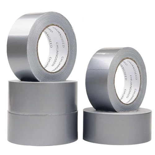 CHUANGSEED 5Pack Strong Cloth tape Silver duct Tape 50mm x 27.4m adhesive cloth repair tape Heavy Duty for Repairing, Heavy Duty Grey Duct Tape (Silver)