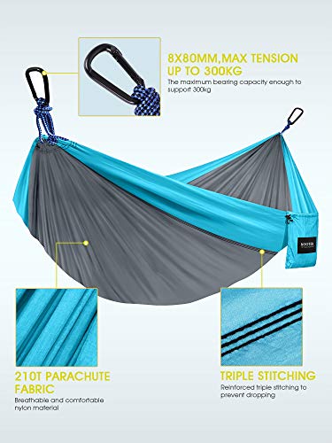 Kootek Camping Hammock, Camping Essentials, Lightweight Portable Double & Single Hammock with Tree Straps, Camping Gear for Outside Hiking Camping Beach Backpack Travel - Image 3