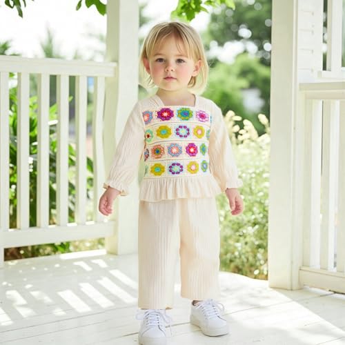 Smocked Baby Girl Clothes Toddler Fall Outfits Cotton Linen Bow Long Sleeve Smocked Tops Wide Leg Pants 2 Piece Sets3