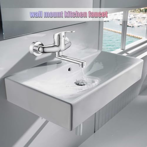 Ruspela Küchenarmatur für Wandmontage - Traditioneller Wasserhahn mit 360° schwenkbarem Auslauf 6.3’’ Einhebelmischer für Kalt- und Heißwasser, Hochwertige Mischbatterie für Küchenspüle