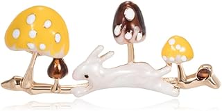 Kokoma Rabbit with Mushroom Brooch Pin for Women Cute Enamel Animal Lapel Pin Safety Pins Shawl Clip Fashion Jewelry for Dress Cloth